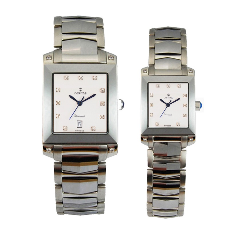 CARITAS / LACHEF / C151W / Caritas Natural Diamond Tungsten Couple Luxury Gift Watch